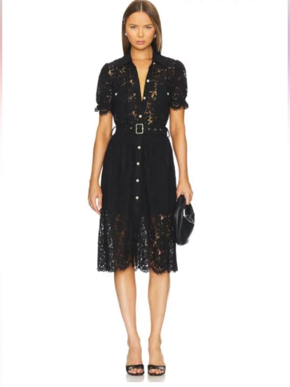 Generation Love Black Lace Button-Front Belted Mini Dress